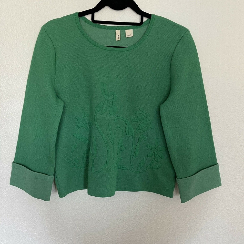 Anthropologie‎ Moth Women Garden Embossed 3/4 Cuff Sleeve Sweater Top Green XS - Picture 2 of 7